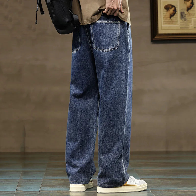 Men's Baggy Wide-Leg Drawstring Casual Denim Jeans-Vestioflux