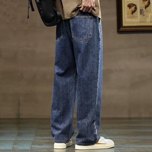 Men's Baggy Wide-Leg Drawstring Casual Denim Jeans-Vestioflux