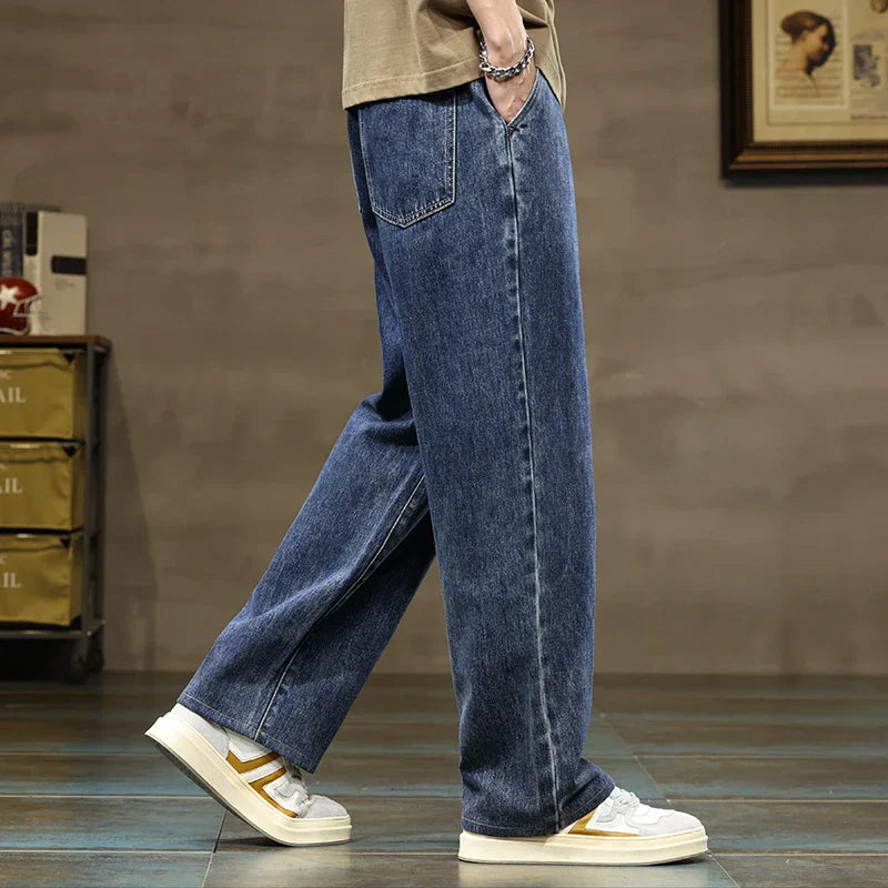 Men's Baggy Wide-Leg Drawstring Casual Denim Jeans-Vestioflux