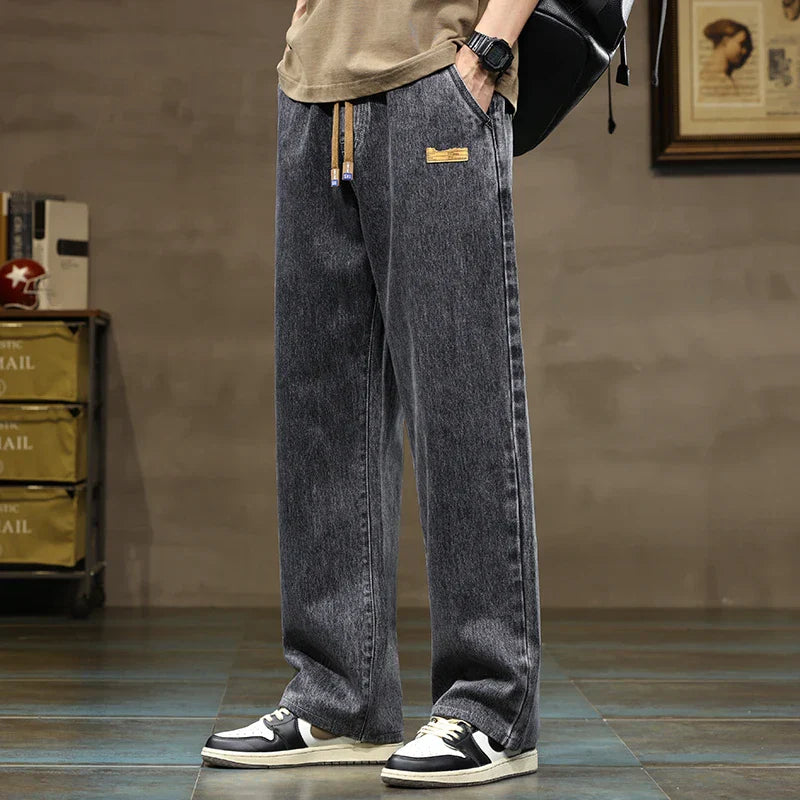 Men's Baggy Wide-Leg Drawstring Casual Denim Jeans-Vestioflux