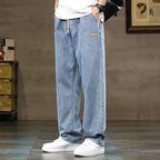 Men's Baggy Wide-Leg Drawstring Casual Denim Jeans-Vestioflux