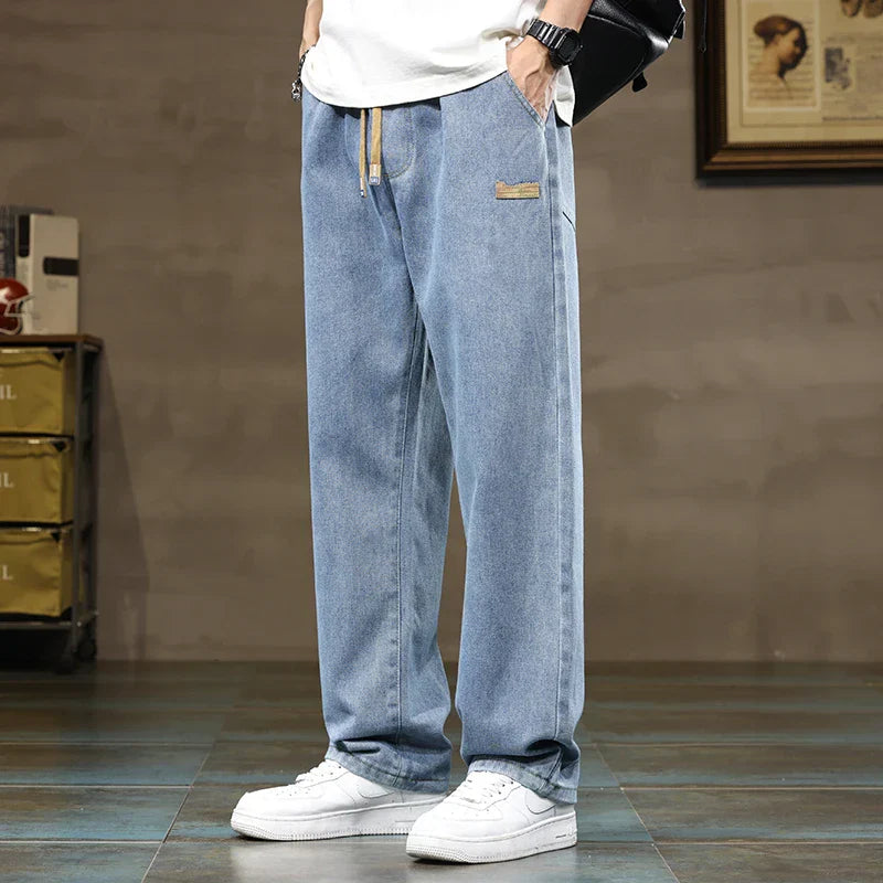 Men's Baggy Wide-Leg Drawstring Casual Denim Jeans-Vestioflux