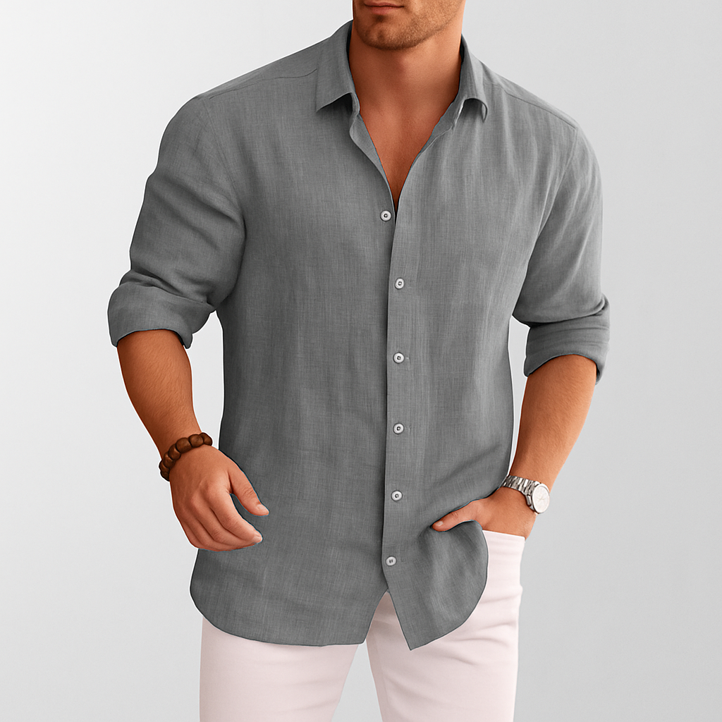 Men's Linen Button-Up Casual Summer Shirt-Vestioflux