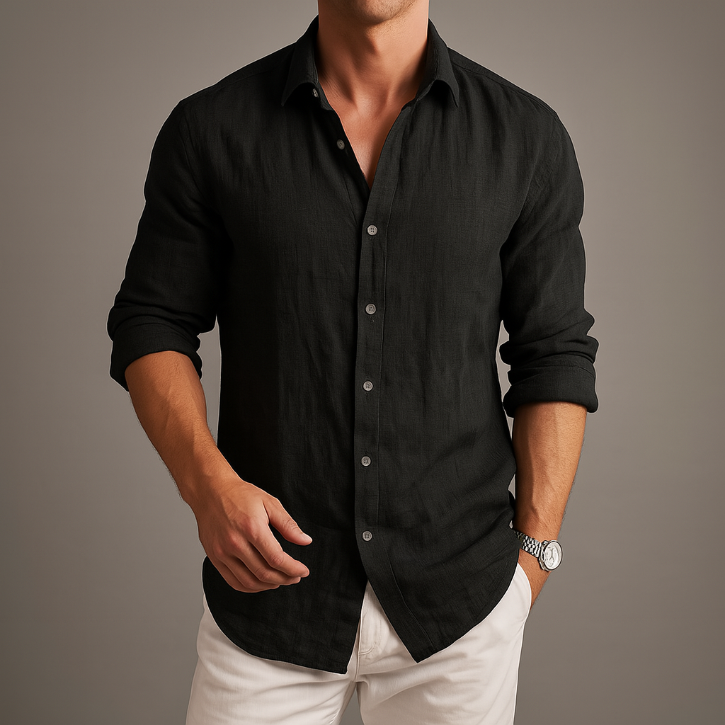 Men's Linen Button-Up Casual Summer Shirt-Vestioflux