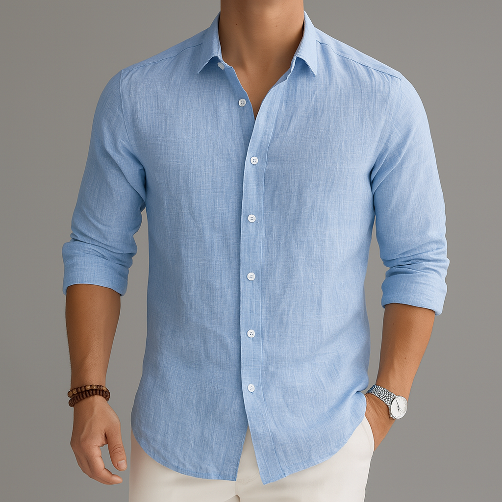 Men's Linen Button-Up Casual Summer Shirt-Vestioflux
