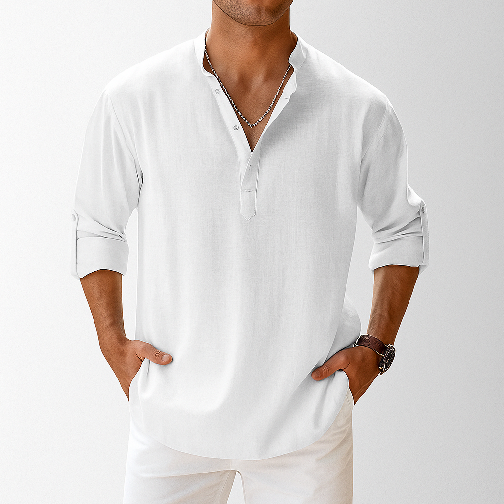 Men's Linen Popover Shirt – Casual Summer Top-Vestioflux
