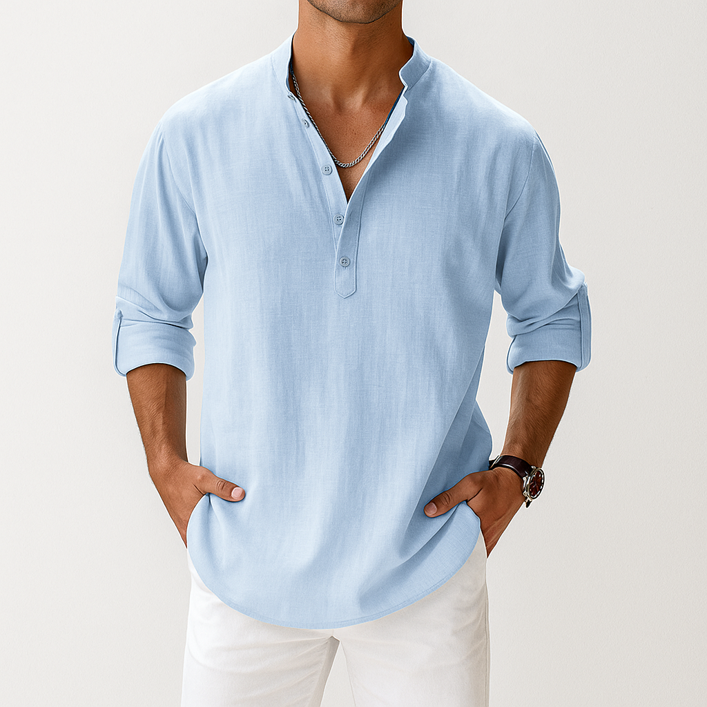 Men's Linen Popover Shirt – Casual Summer Top-Vestioflux