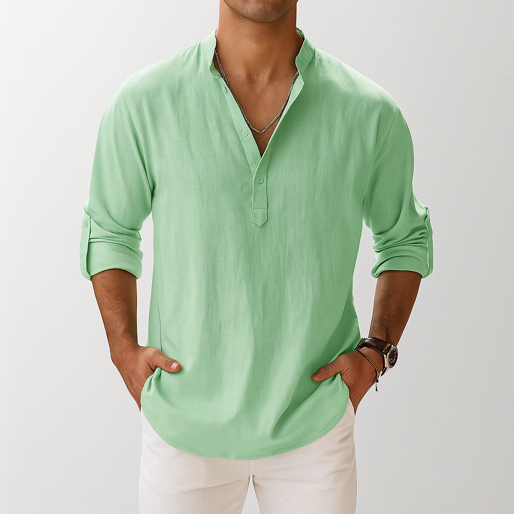 Men's Linen Popover Shirt – Casual Summer Top-Vestioflux