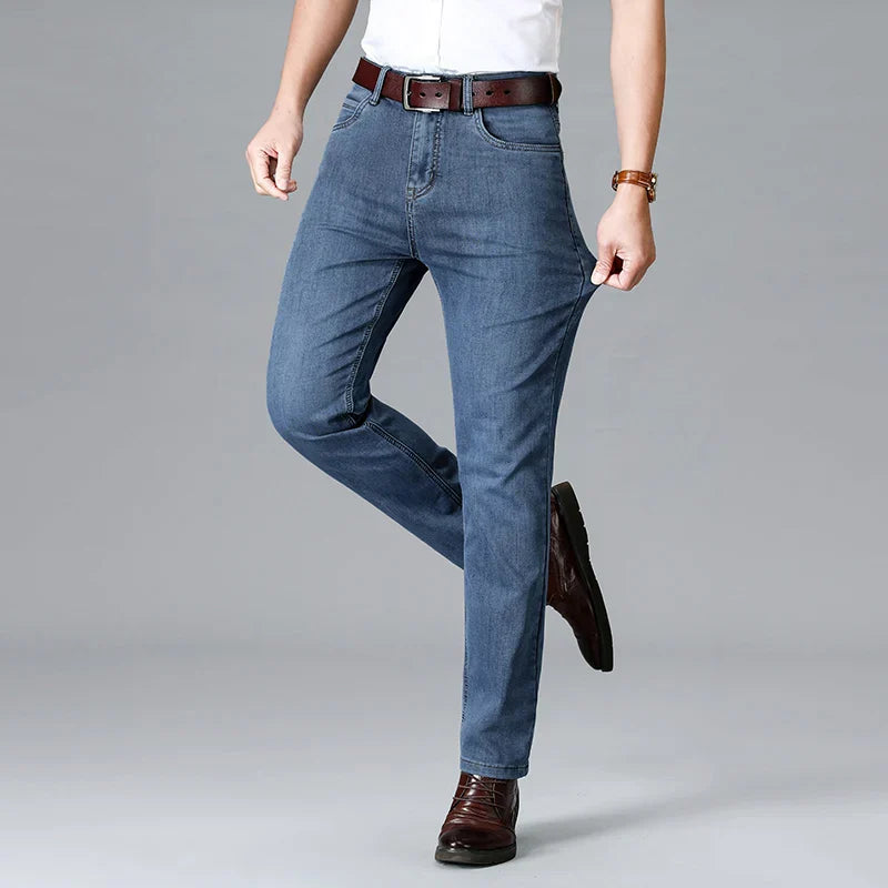 Men's Stretch Slim Fit Mid-Rise Tapered Denim Jeans-Vestioflux