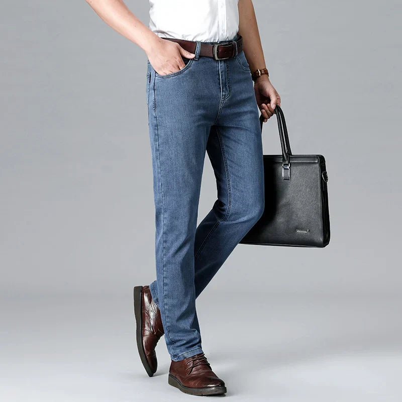 Men's Stretch Slim Fit Mid-Rise Tapered Denim Jeans-Vestioflux
