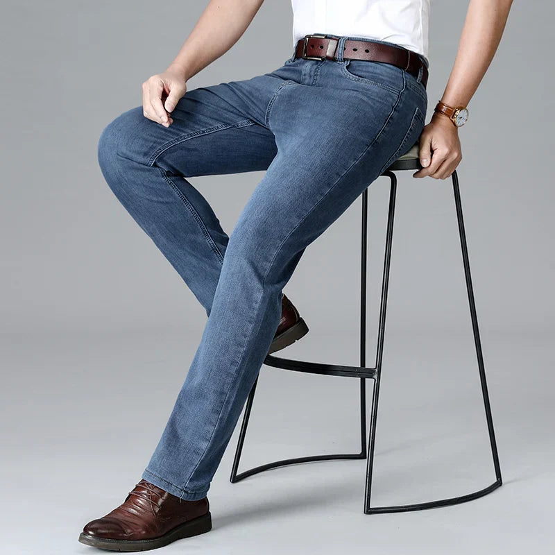 Men's Stretch Slim Fit Mid-Rise Tapered Denim Jeans-Vestioflux