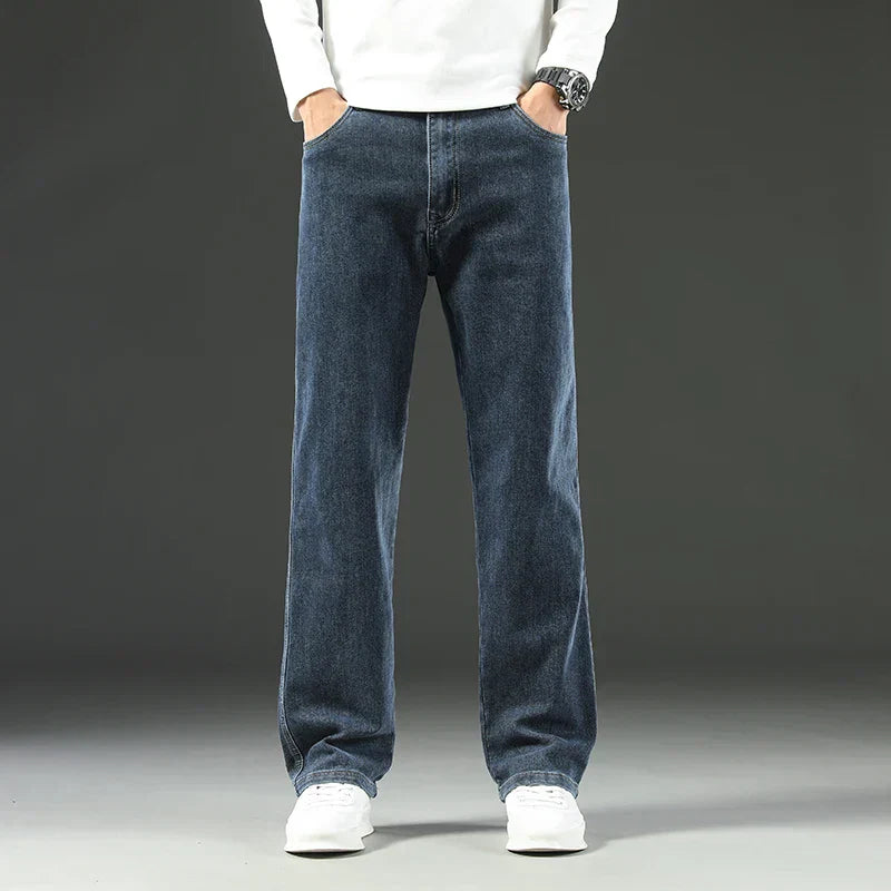 Men's Stretch Straight Leg Jeans – Dark Wash Denim-Vestioflux