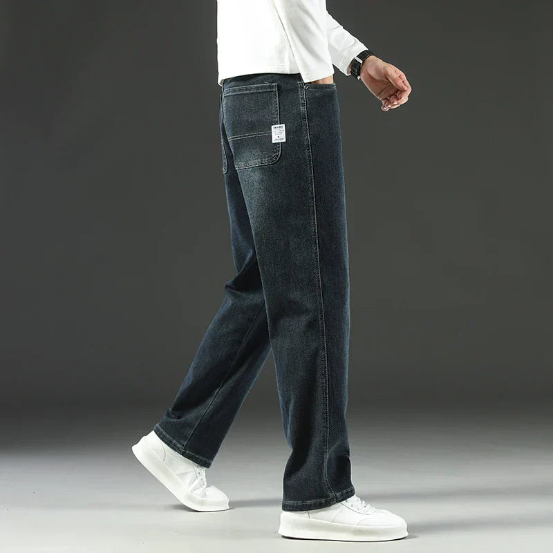 Men's Stretch Straight Leg Jeans – Dark Wash Denim-Vestioflux