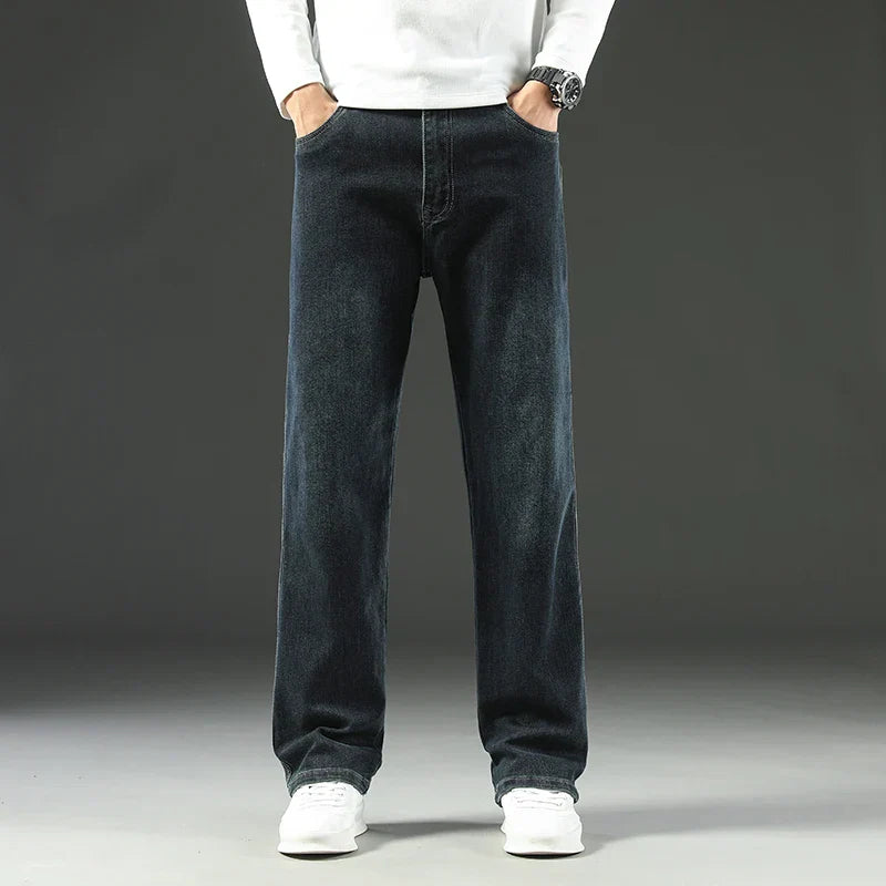 Men's Stretch Straight Leg Jeans – Dark Wash Denim-Vestioflux