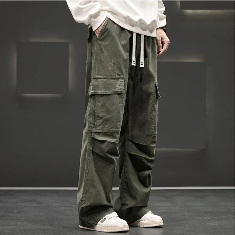 Men's Wide-Leg Cargo Pants – Relaxed Fit Streetwear Style-Vestioflux
