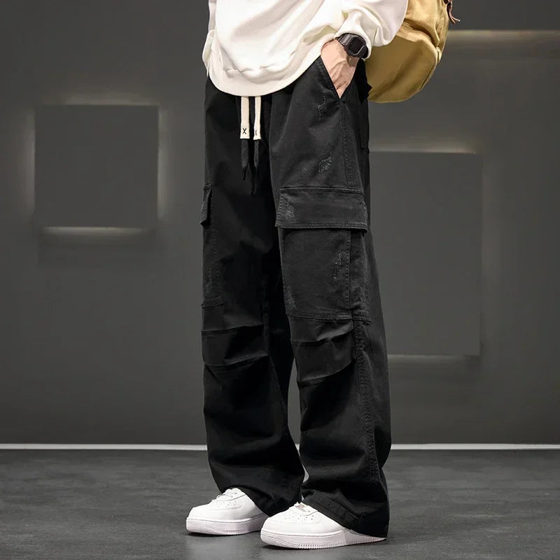 Men's Wide-Leg Cargo Pants – Relaxed Fit Streetwear Style-Vestioflux