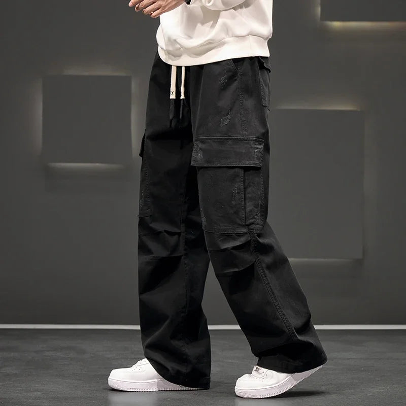 Men's Wide-Leg Cargo Pants – Relaxed Fit Streetwear Style-Vestioflux