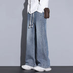 Men's Wide-Leg Denim Jeans with Drawstring Waist-Vestioflux