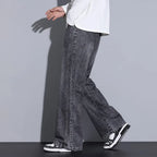 Men's Wide-Leg Denim Jeans with Drawstring Waist-Vestioflux