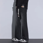 Men's Wide-Leg Denim Jeans with Drawstring Waist-Vestioflux