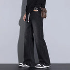 Men's Wide-Leg Denim Jeans with Drawstring Waist-Vestioflux