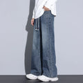 Men's Wide-Leg Denim Jeans with Drawstring Waist-Vestioflux