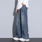 Men's Wide-Leg Denim Jeans with Drawstring Waist-Vestioflux