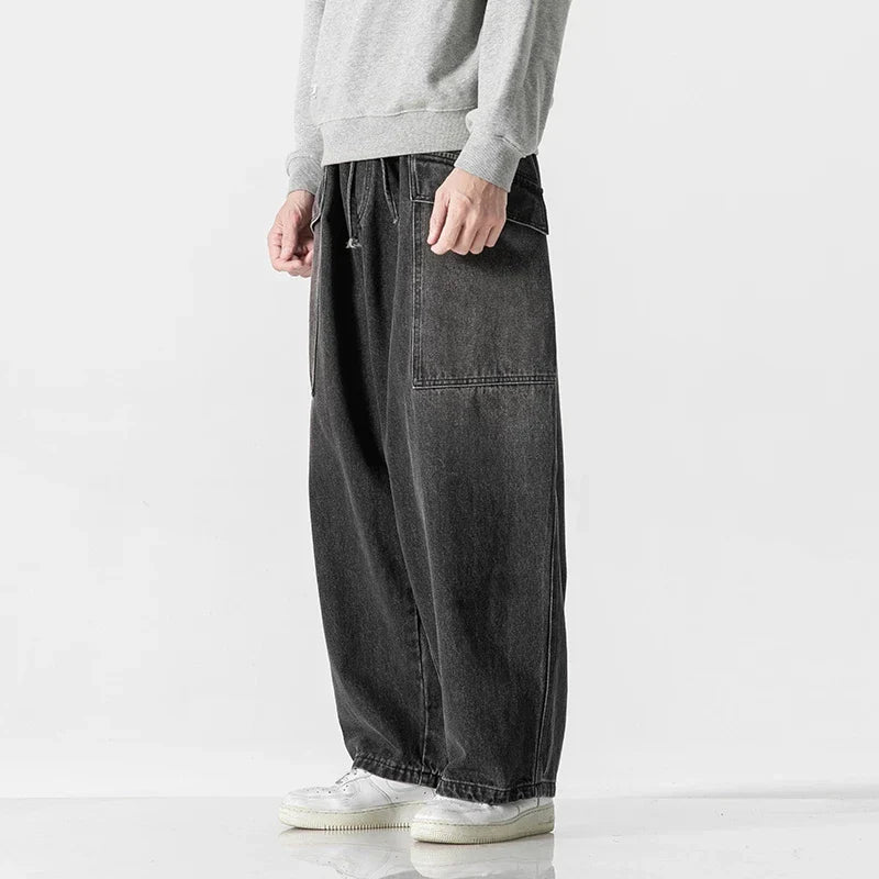 Men's Wide-Leg Relaxed Fit Denim Jeans-Vestioflux