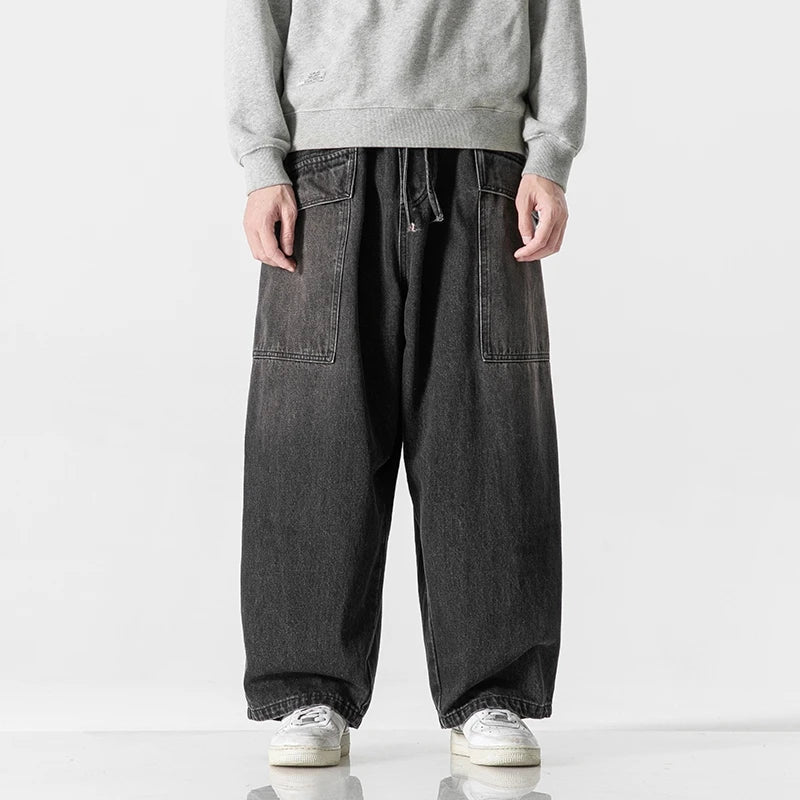 Men's Wide-Leg Relaxed Fit Denim Jeans-Vestioflux