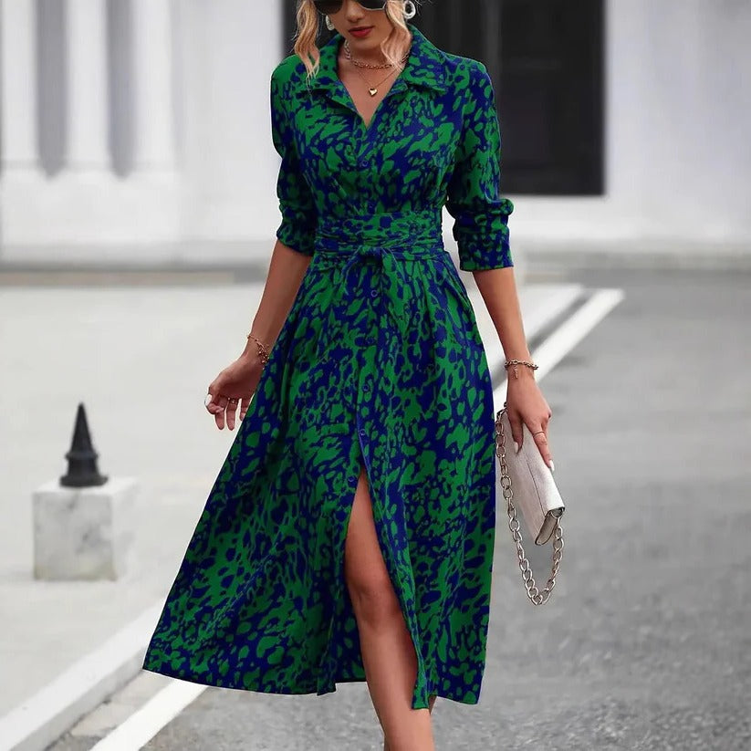Women's Abstract Print Midi Casual Dress-Vestioflux
