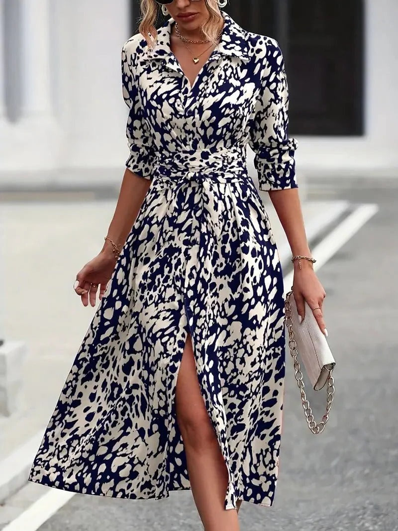 Women's Abstract Print Midi Casual Dress-Vestioflux