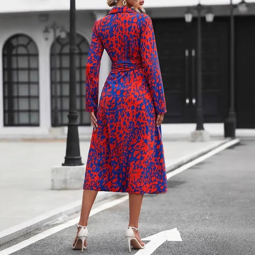 Women's Abstract Print Midi Casual Dress-Vestioflux