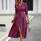 Women's Abstract Print Midi Casual Dress-Vestioflux