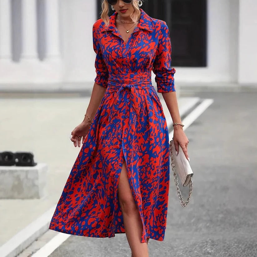 Women's Abstract Print Midi Casual Dress-Vestioflux
