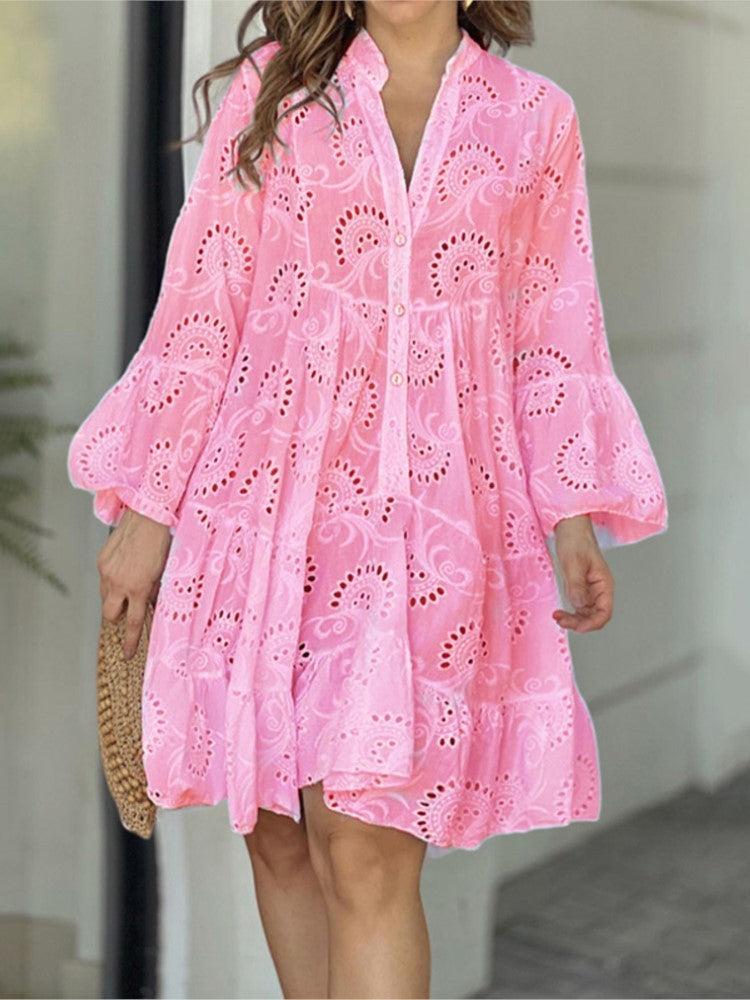 Women's Casual Balloon Sleeve Mini Dress-Vestioflux