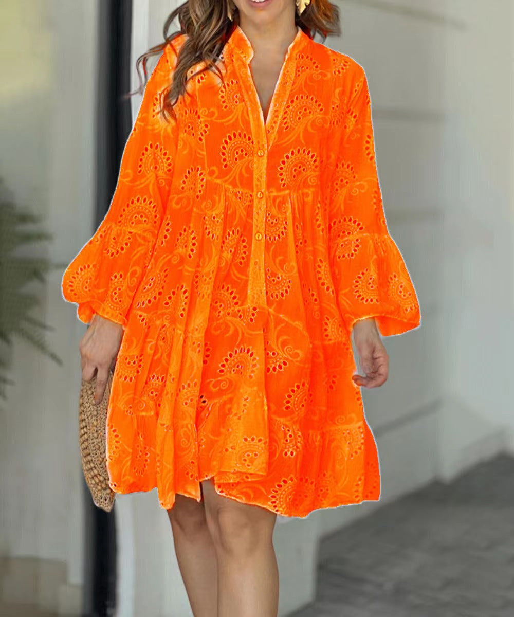 Women's Casual Balloon Sleeve Mini Dress-Vestioflux