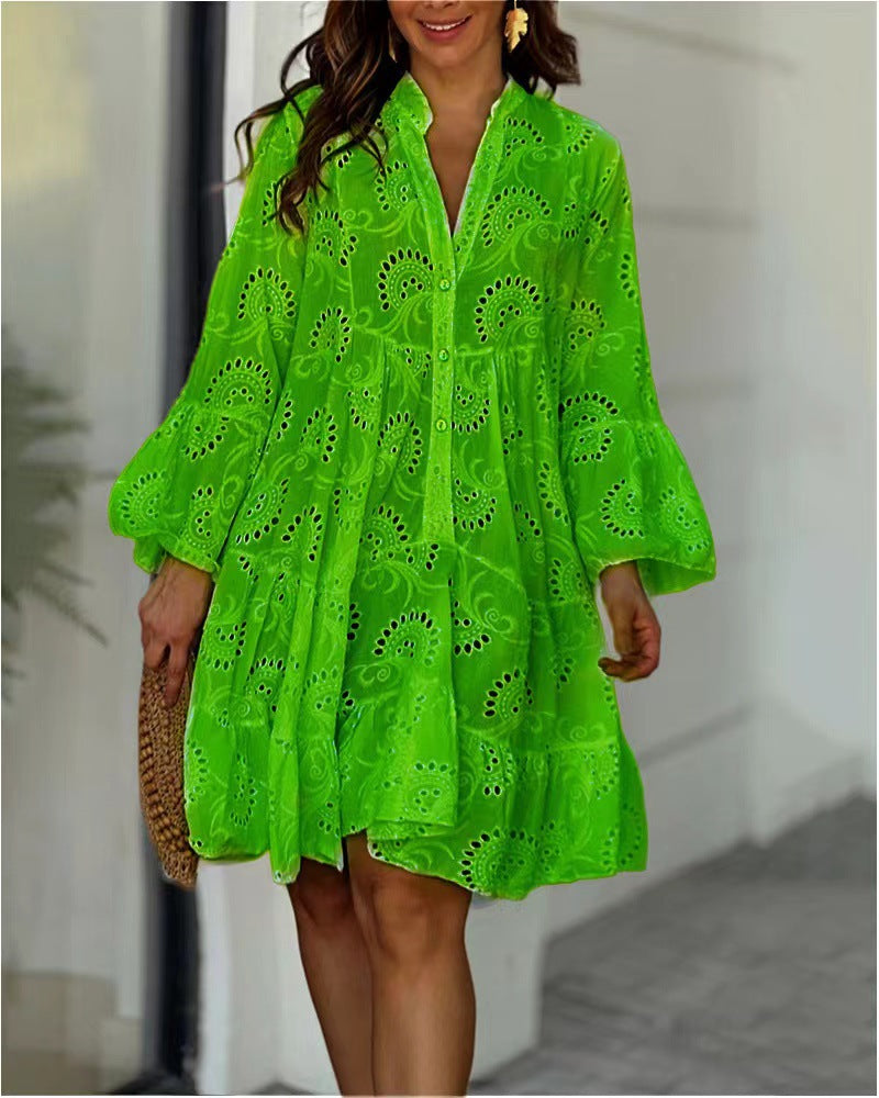 Women's Casual Balloon Sleeve Mini Dress-Vestioflux