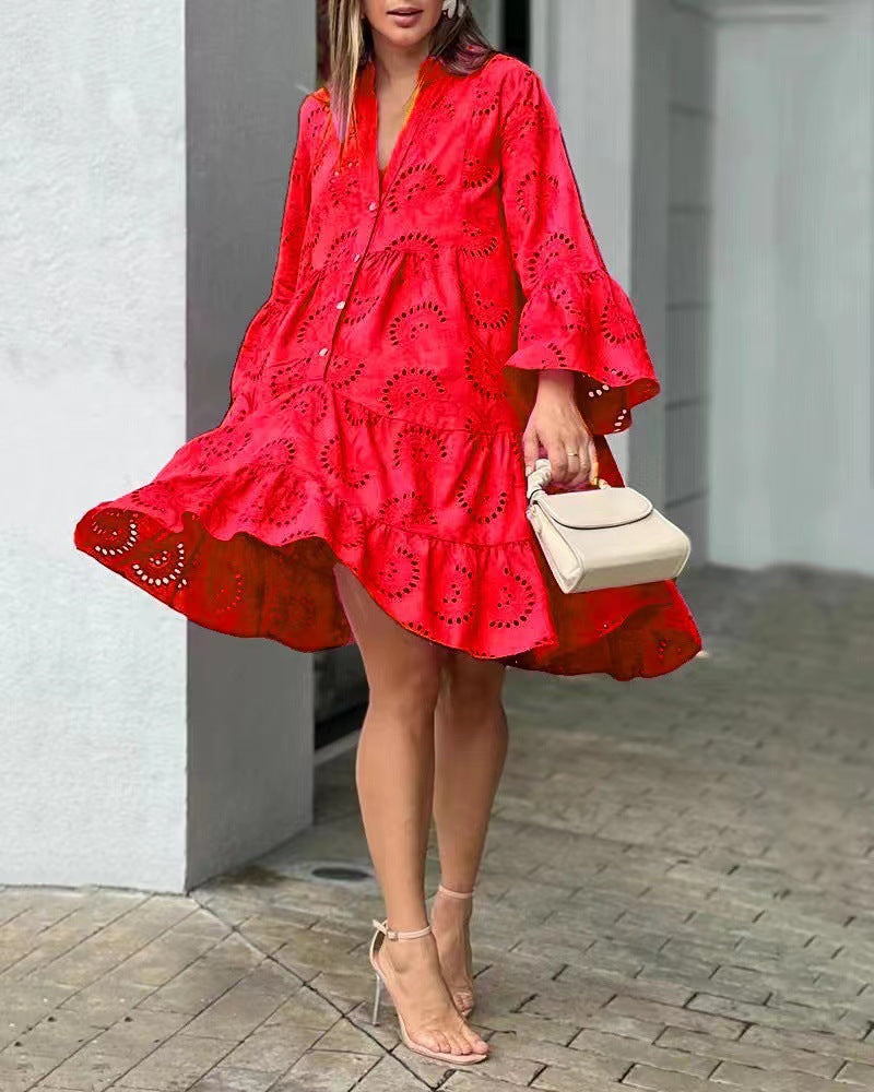 Women's Casual Balloon Sleeve Mini Dress-Vestioflux
