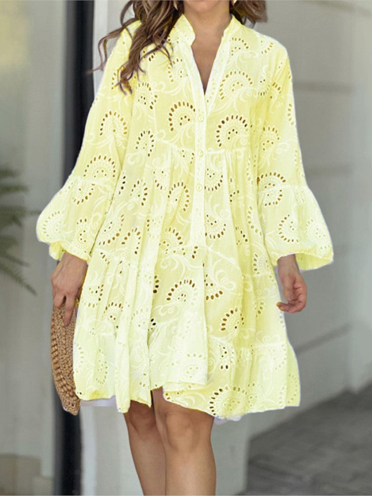 Women's Casual Balloon Sleeve Mini Dress-Vestioflux
