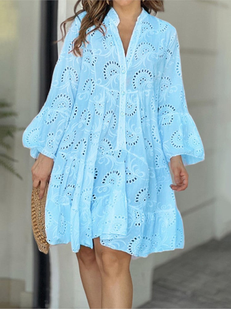 Women's Casual Balloon Sleeve Mini Dress-Vestioflux