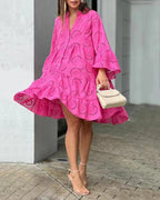 Women's Casual Balloon Sleeve Mini Dress-Vestioflux