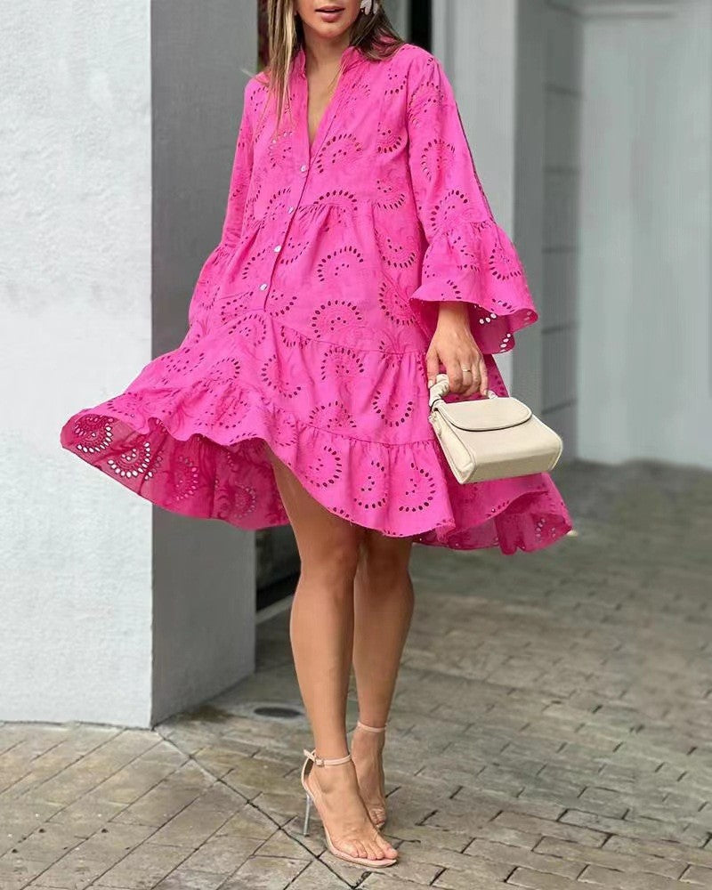 Women's Casual Balloon Sleeve Mini Dress-Vestioflux
