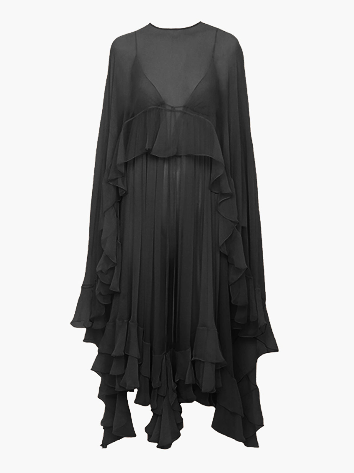 Women's Chiffon Cape Sleeve Maxi Evening Dress-Vestioflux