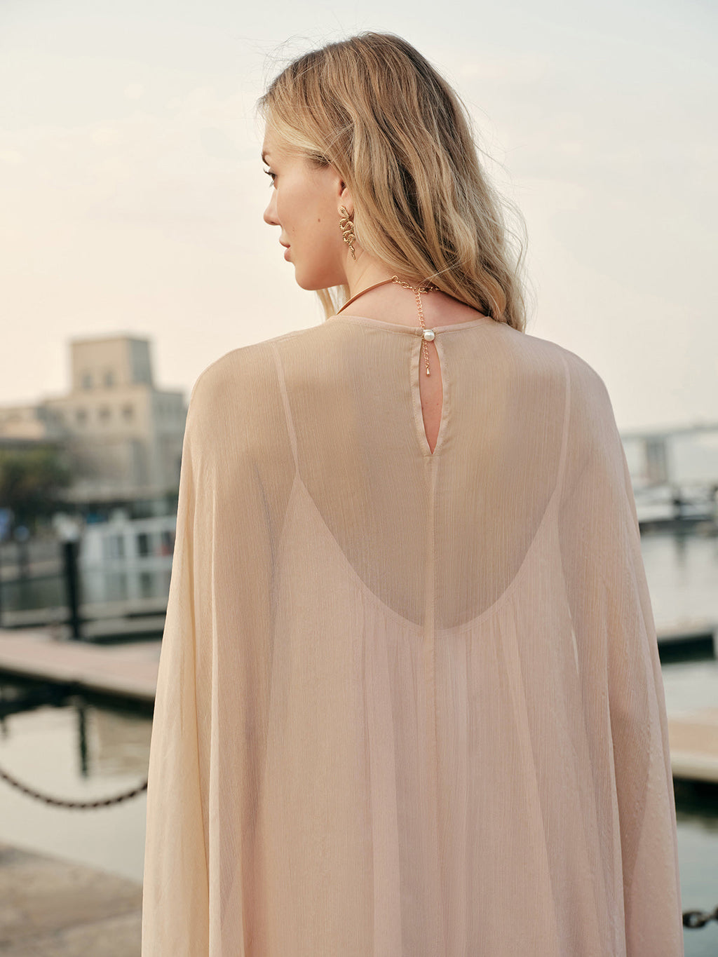 Women's Chiffon Cape Sleeve Maxi Evening Dress-Vestioflux