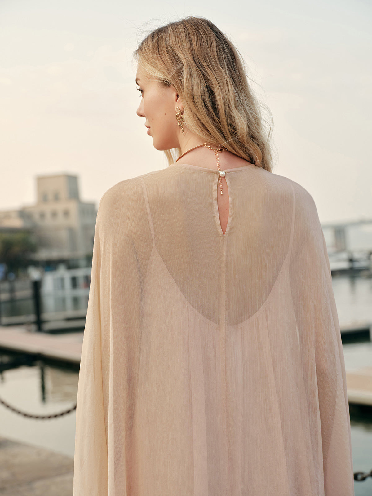 Women's Chiffon Cape Sleeve Maxi Evening Dress-Vestioflux