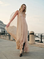 Women's Chiffon Cape Sleeve Maxi Evening Dress-Vestioflux