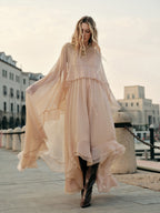 Women's Chiffon Cape Sleeve Maxi Evening Dress-Vestioflux
