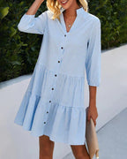Women's Collared Ruffle Mini Dress – Casual Summer Style-Vestioflux
