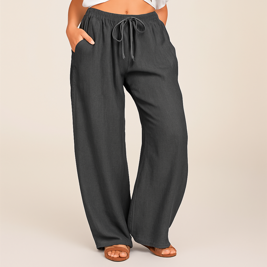 Women's Drawstring Wide-Leg Linen Trousers-Vestioflux