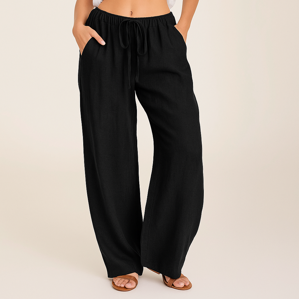 Women's Drawstring Wide-Leg Linen Trousers-Vestioflux